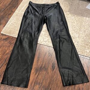 111 State flat front, straight leg pants.
Size 10 black genuine leather pants